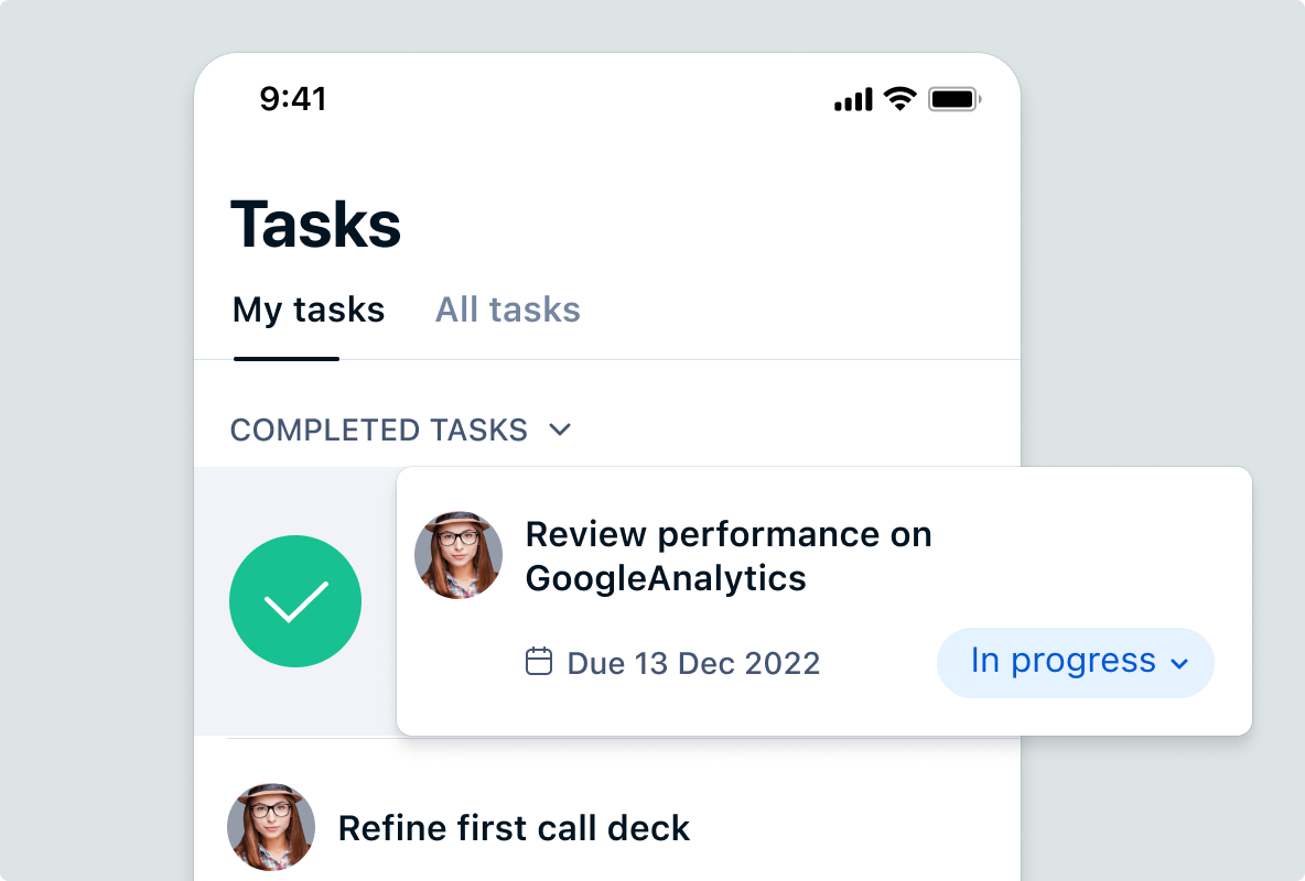 Create tasks from Quantive's mobile app