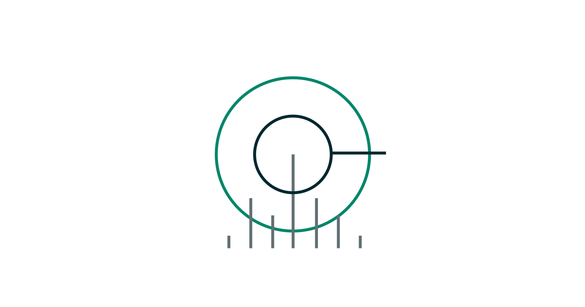 A transparent black circle, encircled by another circle, in front of vertical lines representing what is business observability