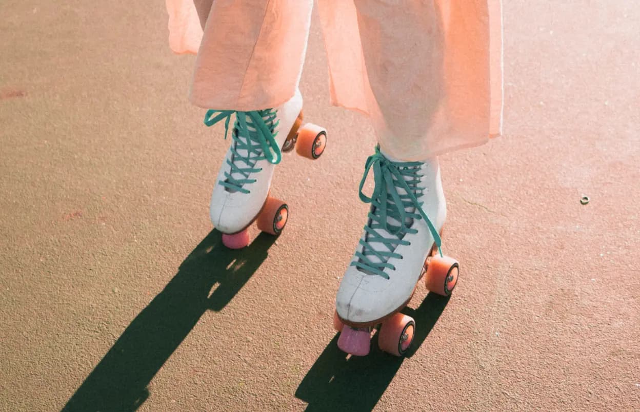 Image of roller skates from the mid-calf, down