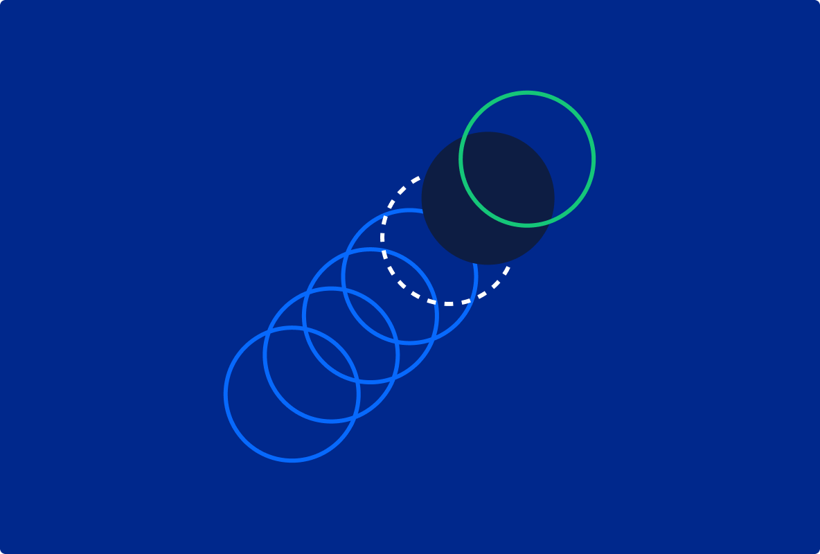 light blue circles on dark blue background representing success with okr consulting
